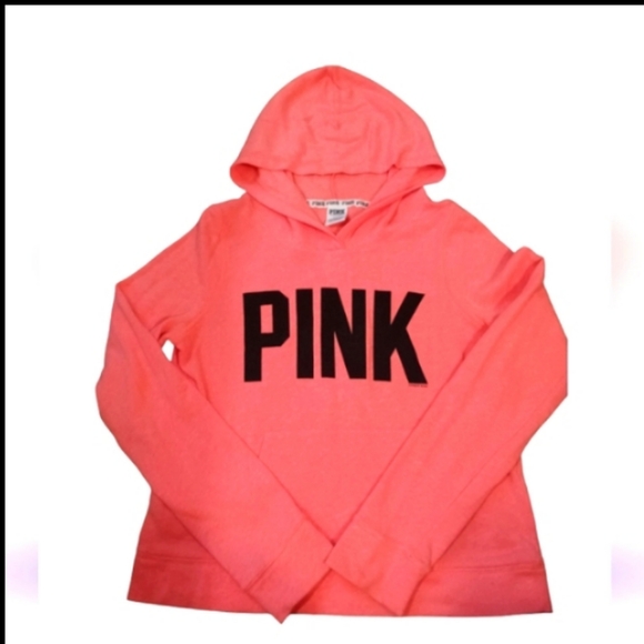 PINK VS Bright Neon Orange/Coral Pullover w/ Black Logo - Picture 2 of 3